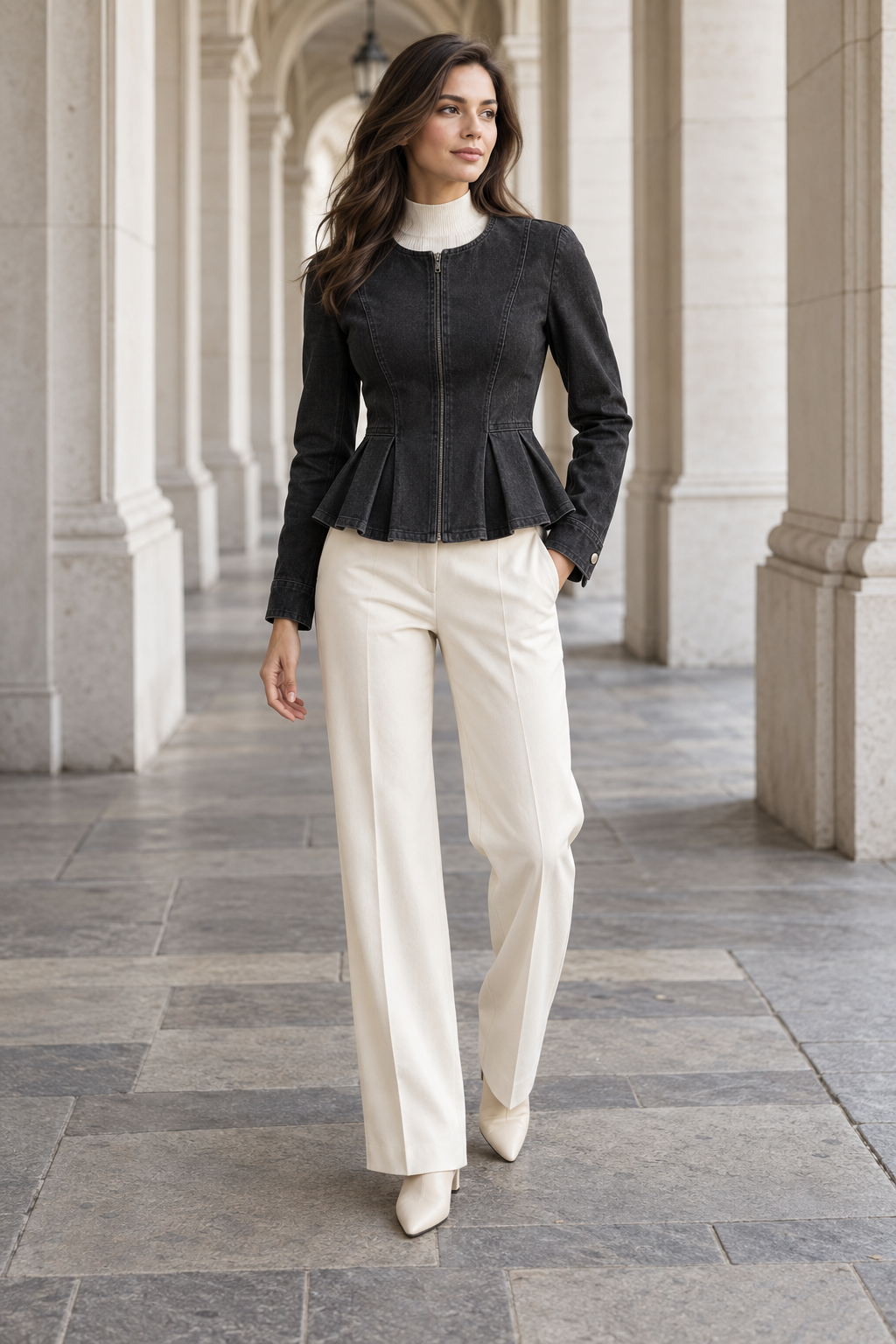 The Sloane Sculpted Peplum Denim Jacket