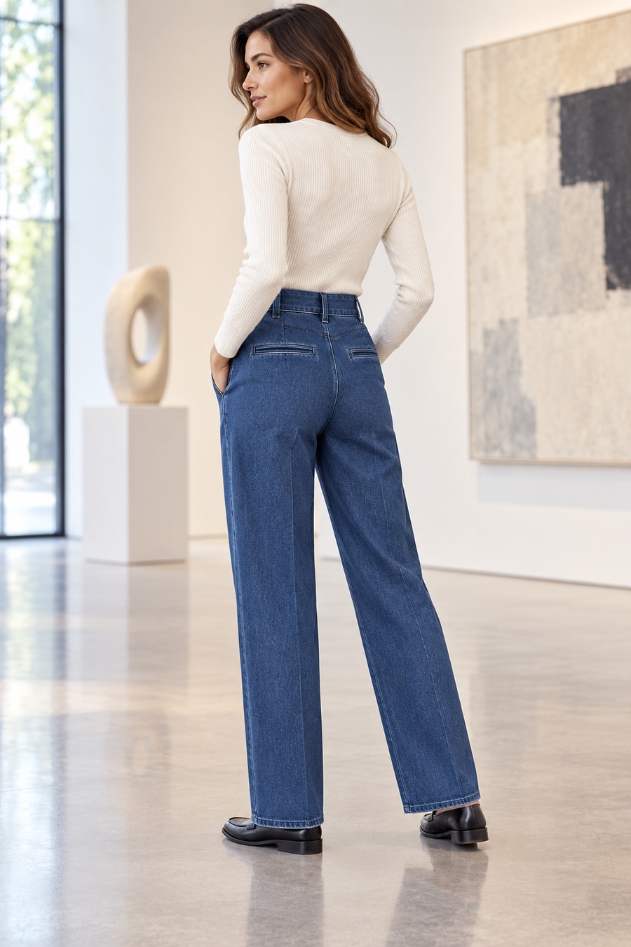 The Elara Tailored-Pleat Straight-Leg Jean