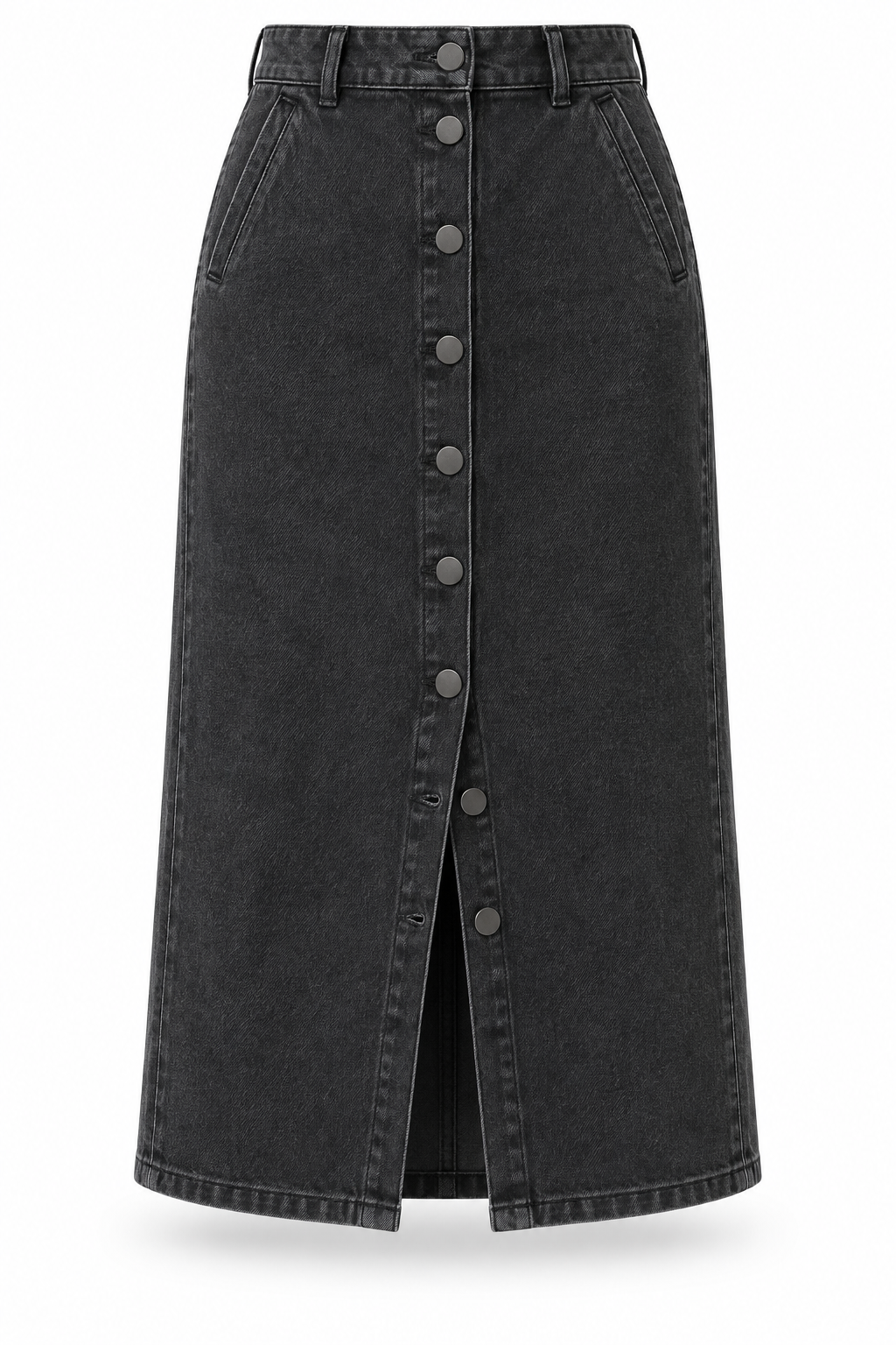 The Noelle Button-Front Denim Midi Skirt