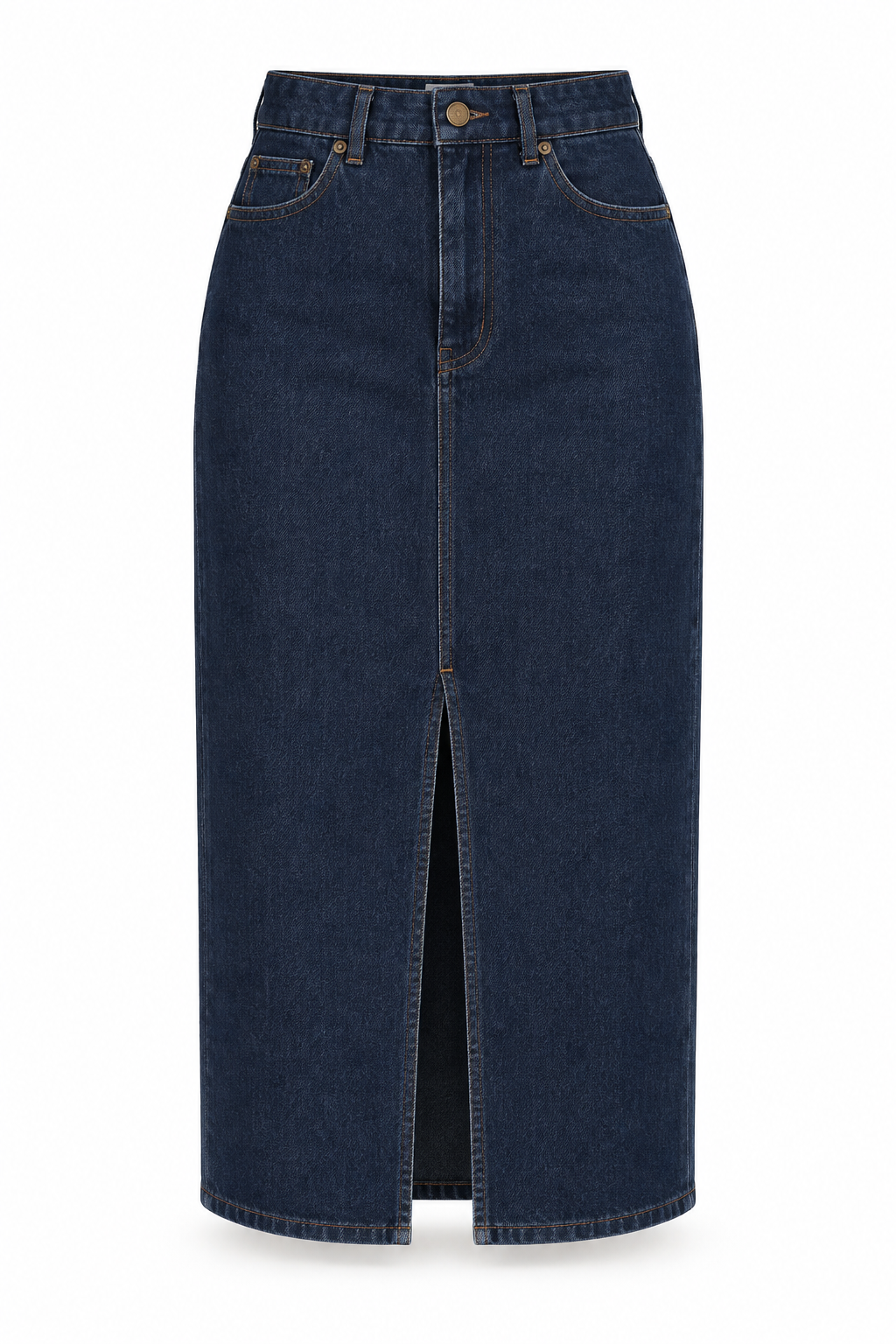 The Celeste Front-Slit Denim Midi Skirt