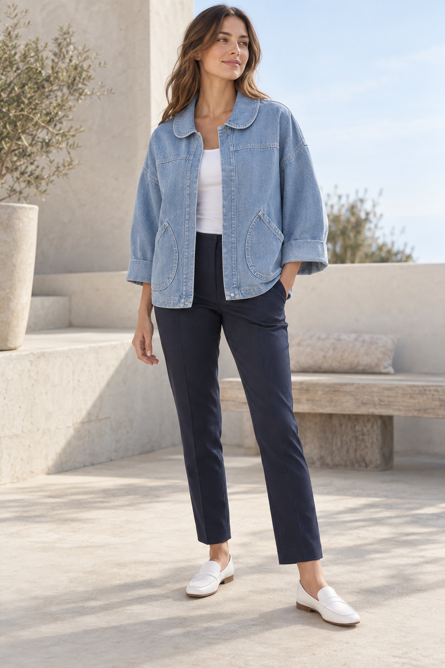 The Vale Pleated Cocoon Denim Jacket