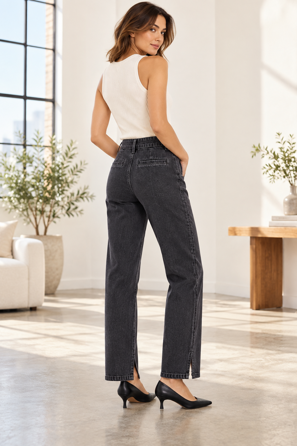 The Noa Arc-Seam Split-Hem Straight Jean