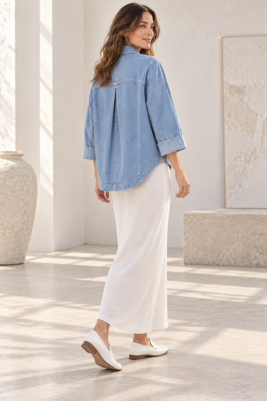 The Vale Pleated Cocoon Denim Jacket
