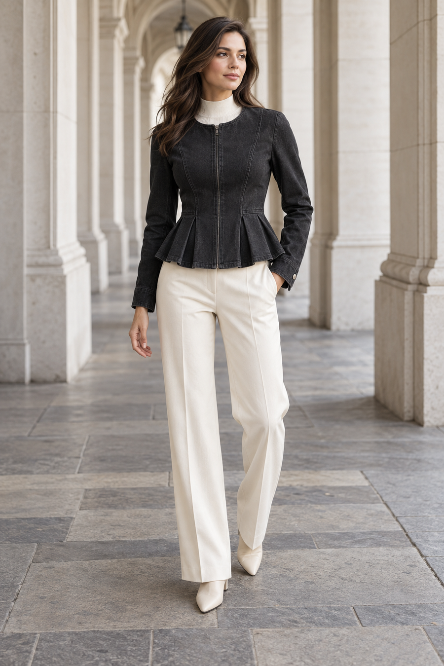 The Sloane Sculpted Peplum Denim Jacket